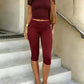 OFFBRACE Women’s Fitted Short Sleeve T-Shirt & Ruched Cropped Pants 2 Piece Casual Set