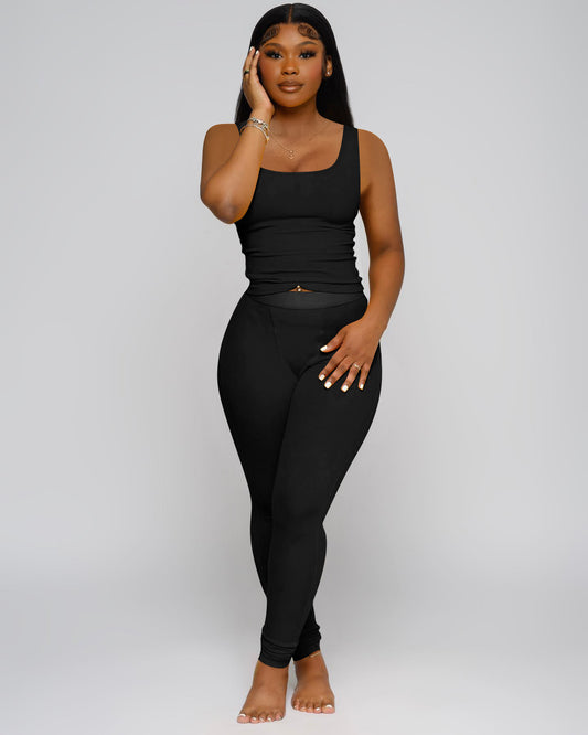 OFFBRACE Women’s Ribbed Crop Tank Top & High Waist Yoga Leggings 2 Piece Workout Set
