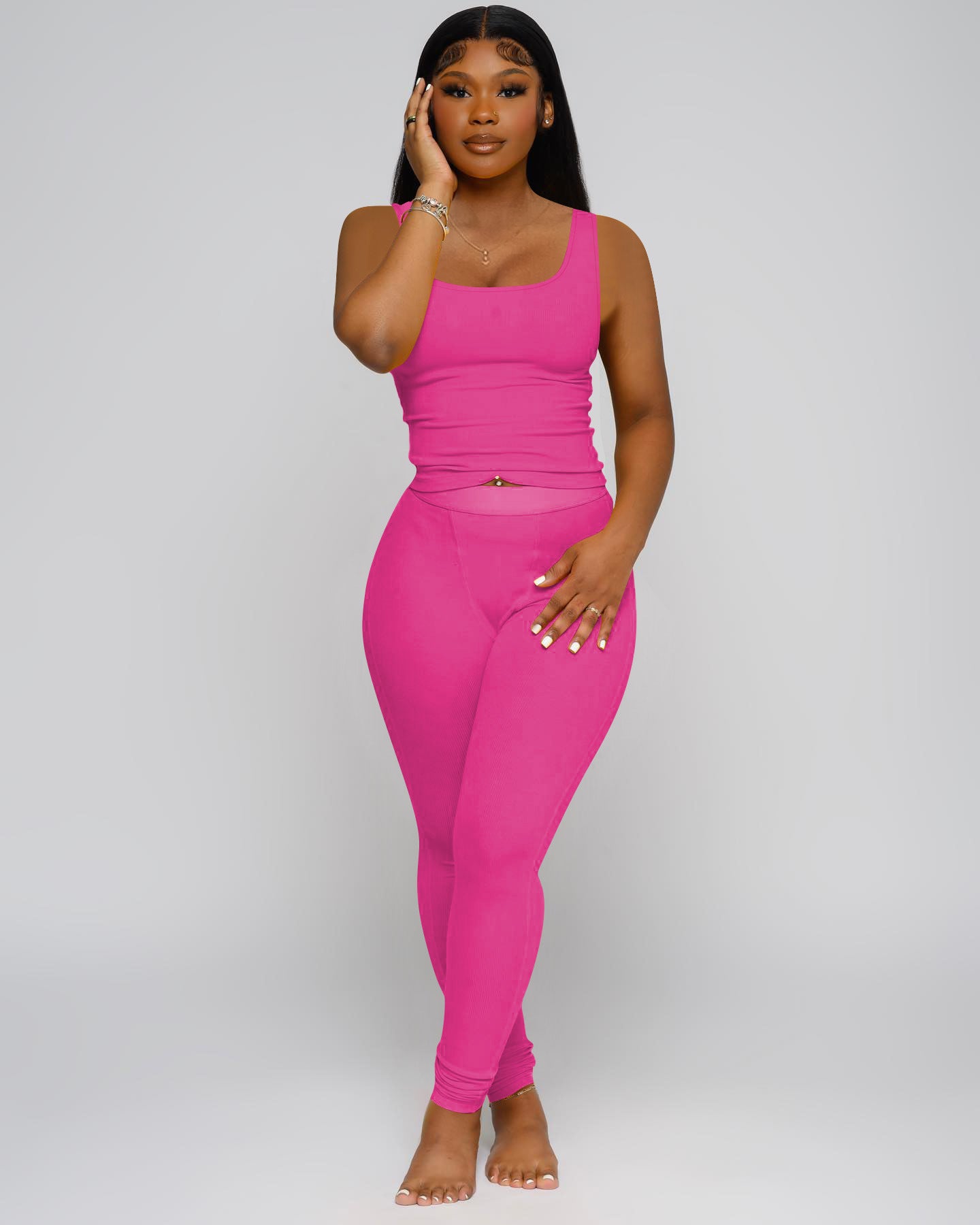 OFFBRACE Women’s Ribbed Crop Tank Top & High Waist Yoga Leggings 2 Piece Workout Set