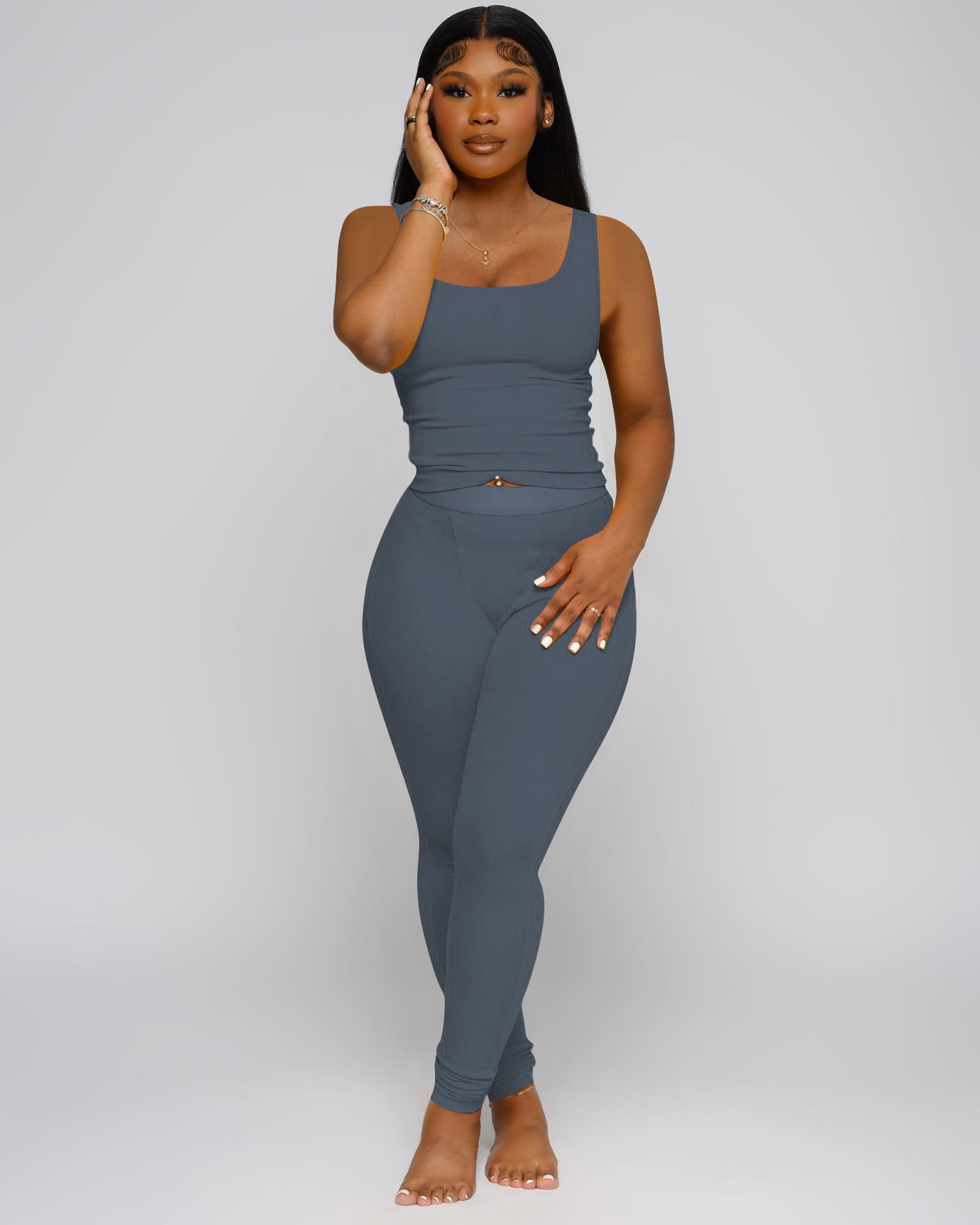 OFFBRACE Women’s Ribbed Crop Tank Top & High Waist Yoga Leggings 2 Piece Workout Set