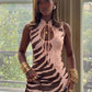 Women's Wild Tiger Print Waist‑Cinching Cut‑Out Backless Mini Dress, Sleeveless Bodycon Sweet & Spicy Edgy Club Outfit for Date Night Cocktail Party