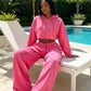 Women's 2 Piece Sweat Suit Set, Cropped Zip Up Hoodie & Wide Leg Sweatpants, Fall Clothes for Women, Back To School, Daily Lounge, Workout Outfit