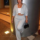 Women’s 2‑Piece Loungewear Set, Zip Up Cropped Hoodie & Drawstring Wide Leg Sweatpants, Casual Long Sleeve Sports Tracksuit for Daily Wear