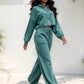 Women's 2 Piece Sweat Suit Set, Cropped Zip Up Hoodie & Wide Leg Sweatpants, Fall Clothes for Women, Back To School, Daily Lounge, Workout Outfit
