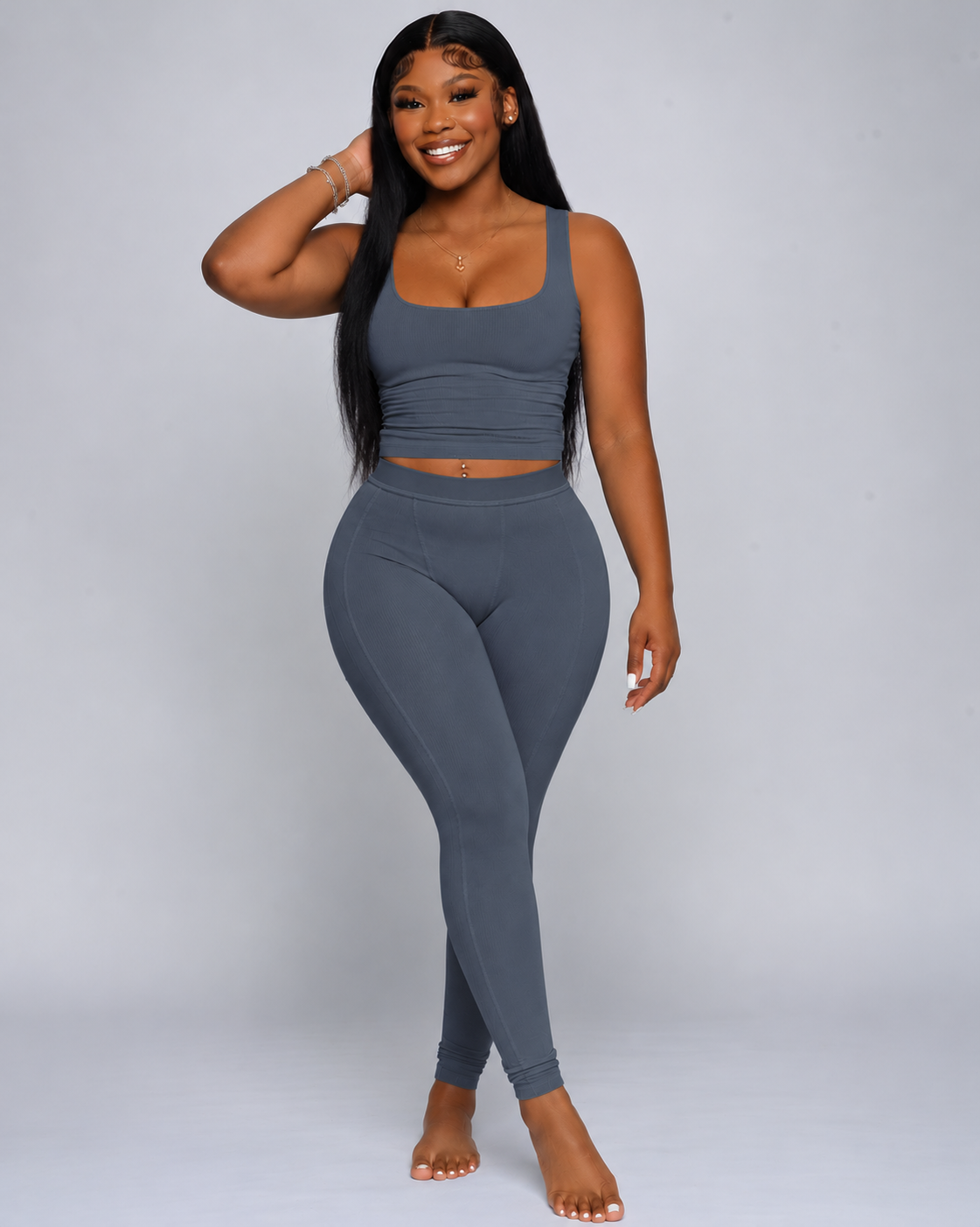 Casual Workout Sets Two Piece Outfits For Women Ribbed Crop Tank Top High Waist Yoga Leggings Active Wear