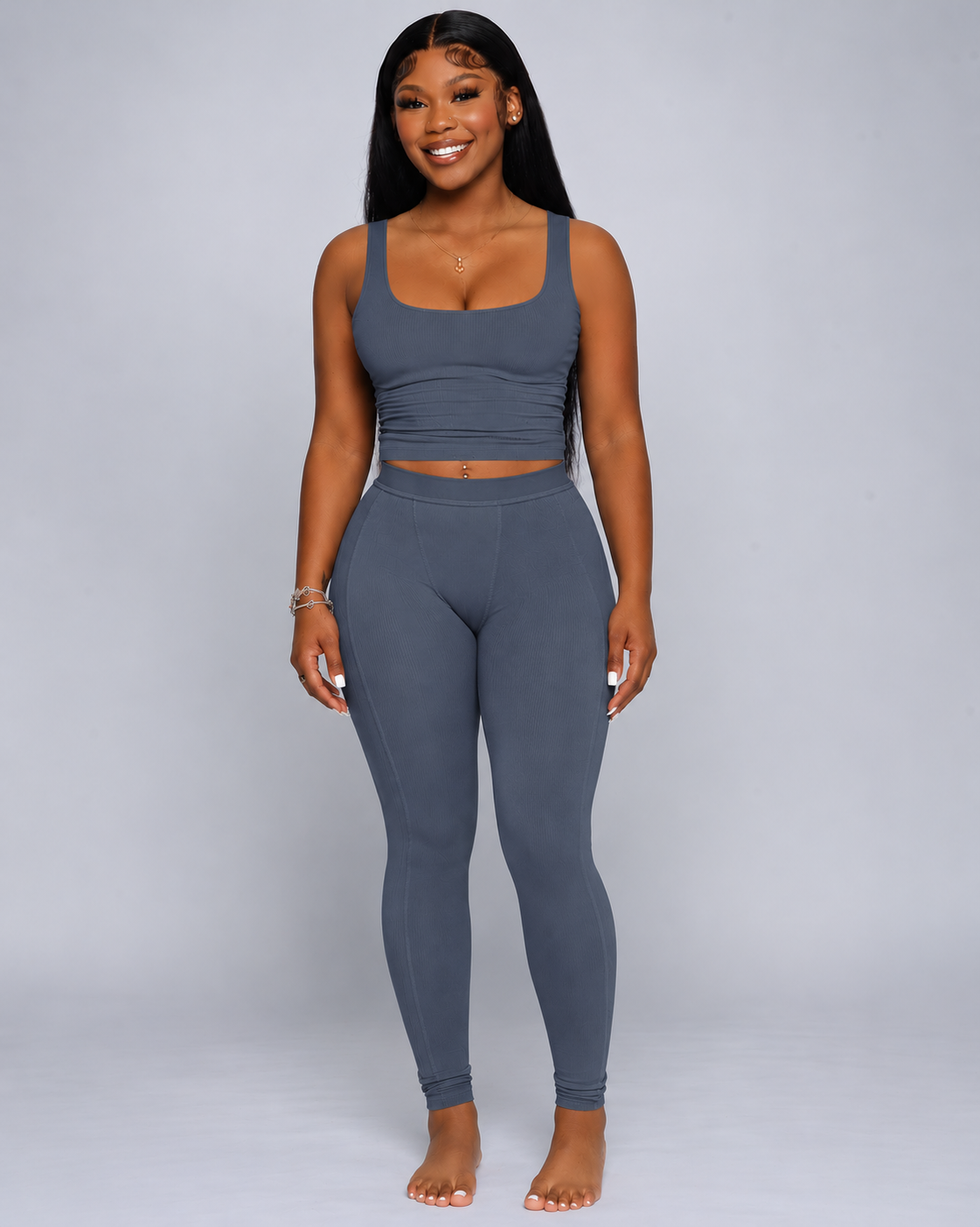 Casual Workout Sets Two Piece Outfits For Women Ribbed Crop Tank Top High Waist Yoga Leggings Active Wear