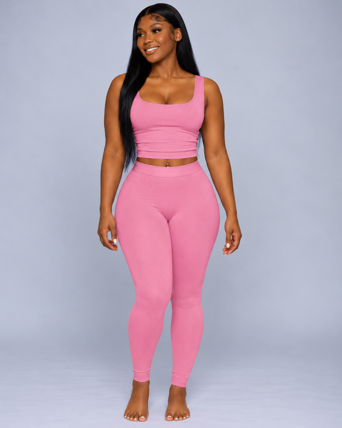 Casual Workout Sets Two Piece Outfits For Women Ribbed Crop Tank Top High Waist Yoga Leggings Active Wear