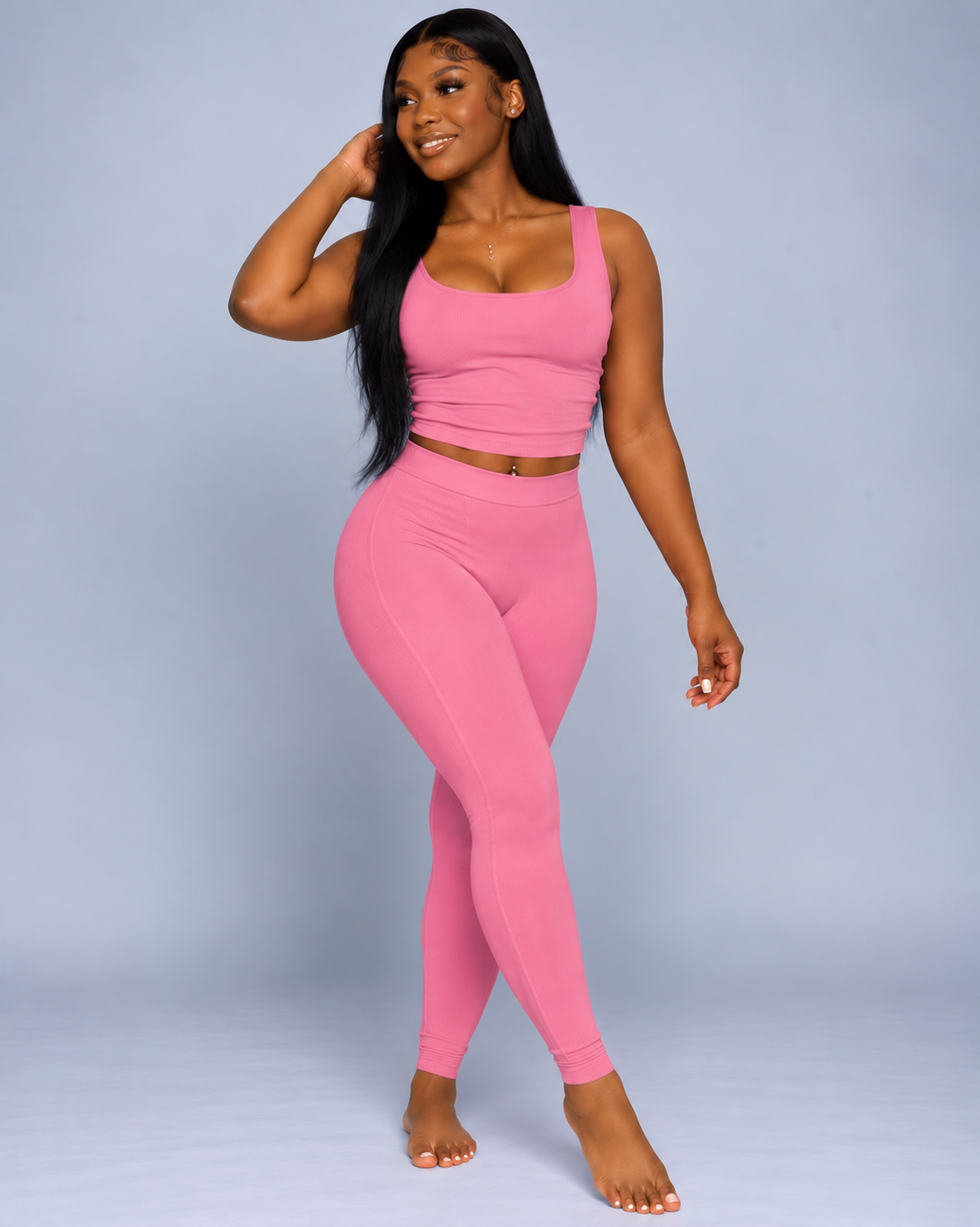 Casual Workout Sets Two Piece Outfits For Women Ribbed Crop Tank Top High Waist Yoga Leggings Active Wear
