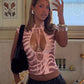 Fashion Stand Collar Printed Hollow Knotted Crop Top, Sleeveless Slim Hot Girl Style. Cutout Twist Detail, Ideal For Dating, Travel Daily Streetwear.