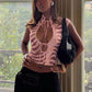 Fashion Stand Collar Printed Hollow Knotted Crop Top, Sleeveless Slim Hot Girl Style. Cutout Twist Detail, Ideal For Dating, Travel Daily Streetwear.