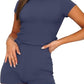Women's Solid High Stretch Short Sleeve Top & Shorts 2 Piece Set for Yoga, Workout & Outdoor Activities