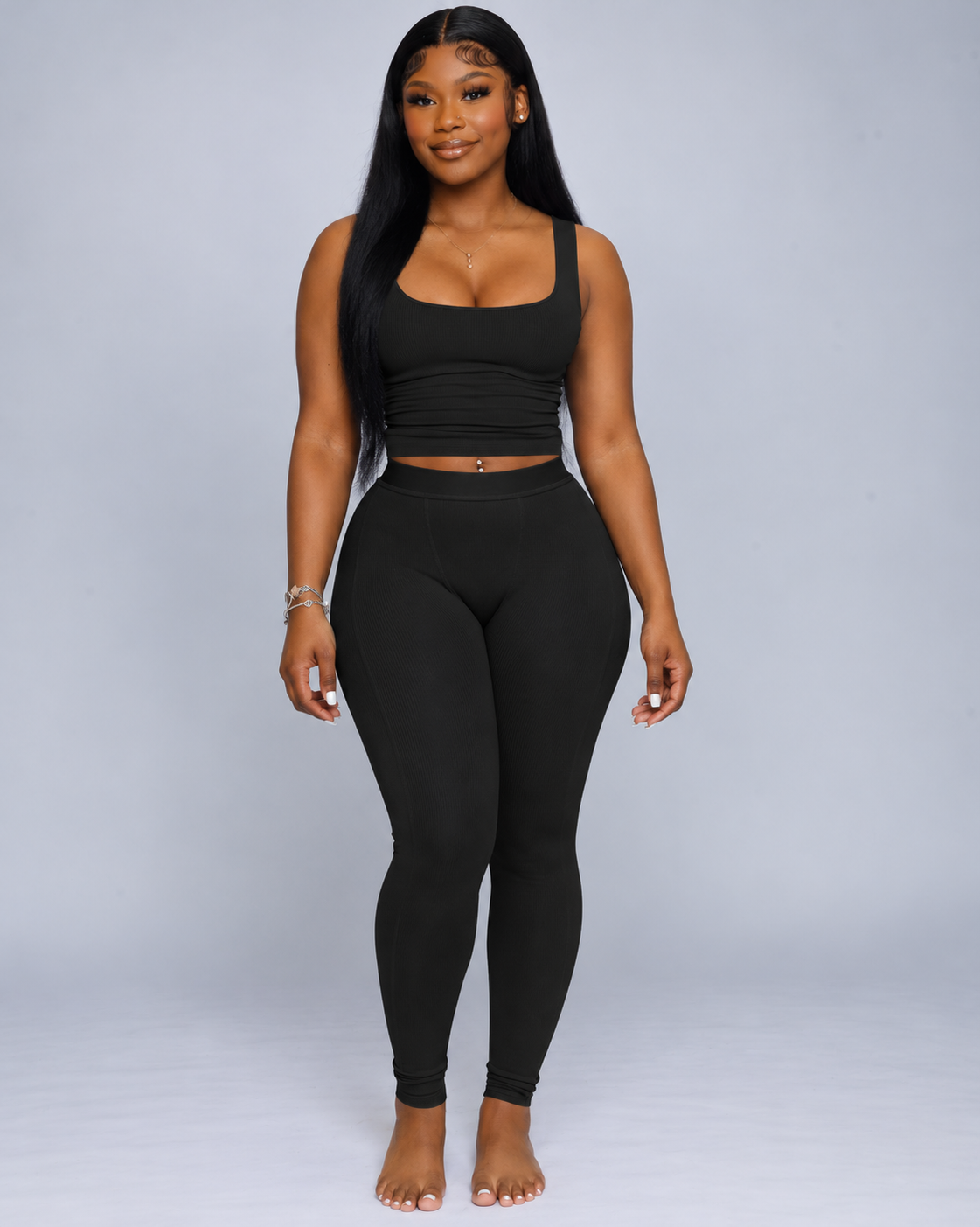 Casual Workout Sets Two Piece Outfits For Women Ribbed Crop Tank Top High Waist Yoga Leggings Active Wear