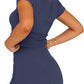 Women's Solid High Stretch Short Sleeve Top & Shorts 2 Piece Set for Yoga, Workout & Outdoor Activities