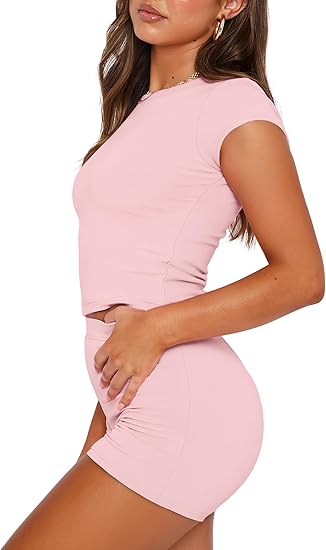 Women's Solid High Stretch Short Sleeve Top & Shorts 2 Piece Set for Yoga, Workout & Outdoor Activities