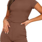 Women's Solid High Stretch Short Sleeve Top & Shorts 2 Piece Set for Yoga, Workout & Outdoor Activities