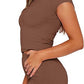 Women's Solid High Stretch Short Sleeve Top & Shorts 2 Piece Set for Yoga, Workout & Outdoor Activities