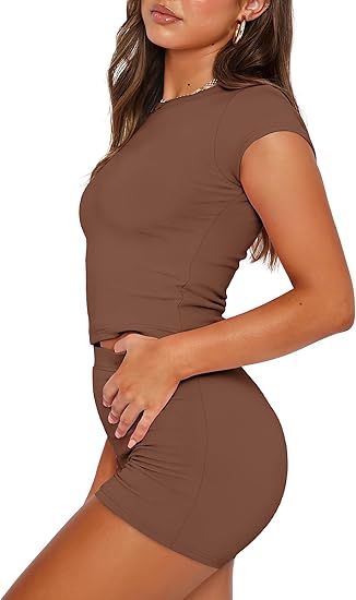 Women's Solid High Stretch Short Sleeve Top & Shorts 2 Piece Set for Yoga, Workout & Outdoor Activities