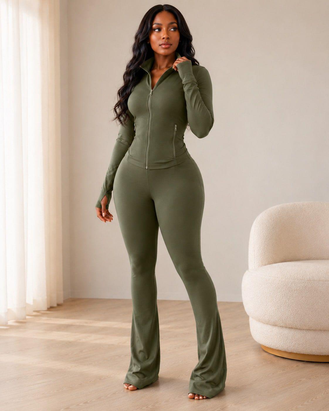 2PCS Women's Light Gray Casual Stand Collar Long Sleeve Solid Color Zip-Up Fitted Top And Yoga Pants Set, Fall Outfit Elegant, Daily Wear, Gym, Yoga