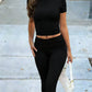 Women's Fitted Short Sleeve T Shirt & Ruched Cropped Pants 2 Piece Set Casual Athleisure Lounge Travel Daily Workout Activewear Outfit