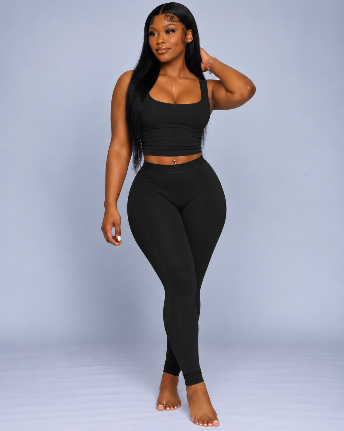 Casual Workout Sets Two Piece Outfits For Women Ribbed Crop Tank Top High Waist Yoga Leggings Active Wear