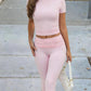 Women's Fitted Short Sleeve T Shirt & Ruched Cropped Pants 2 Piece Set Casual Athleisure Lounge Travel Daily Workout Activewear Outfit