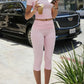 Women's Fitted Short Sleeve T Shirt & Ruched Cropped Pants 2 Piece Set Casual Athleisure Lounge Travel Daily Workout Activewear Outfit