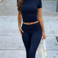 Women's Fitted Short Sleeve T Shirt & Ruched Cropped Pants 2 Piece Set Casual Athleisure Lounge Travel Daily Workout Activewear Outfit