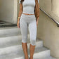 Women's Fitted Short Sleeve T Shirt & Ruched Cropped Pants 2 Piece Set Casual Athleisure Lounge Travel Daily Workout Activewear Outfit