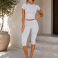 Women's Fitted Short Sleeve T Shirt & Ruched Cropped Pants 2 Piece Set Casual Athleisure Lounge Travel Daily Workout Activewear Outfit