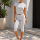 Women's Fitted Short Sleeve T Shirt & Ruched Cropped Pants 2 Piece Set Casual Athleisure Lounge Travel Daily Workout Activewear Outfit