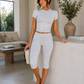 Women's Fitted Short Sleeve T Shirt & Ruched Cropped Pants 2 Piece Set Casual Athleisure Lounge Travel Daily Workout Activewear Outfit