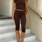 Women's Fitted Short Sleeve T Shirt & Ruched Cropped Pants 2 Piece Set Casual Athleisure Lounge Travel Daily Workout Activewear Outfit