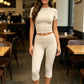 Women's Fitted Short Sleeve T Shirt & Ruched Cropped Pants 2 Piece Set Casual Athleisure Lounge Travel Daily Workout Activewear Outfit
