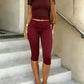 Women's Fitted Short Sleeve T Shirt & Ruched Cropped Pants 2 Piece Set Casual Athleisure Lounge Travel Daily Workout Activewear Outfit