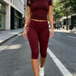 Women's Fitted Short Sleeve T Shirt & Ruched Cropped Pants 2 Piece Set Casual Athleisure Lounge Travel Daily Workout Activewear Outfit