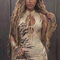 Women's Wild Tiger Print Waist‑Cinching Cut‑Out Backless Mini Dress, Sleeveless Bodycon Sweet & Spicy Edgy Club Outfit for Date Night Cocktail Party