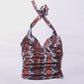 Women's Snake Print Halter Neck Top Deep V-Neck Lace-Up Open Back Ruched Bodycon Animal Print Cami Slim Fit Clubwear Night Out Festival Western